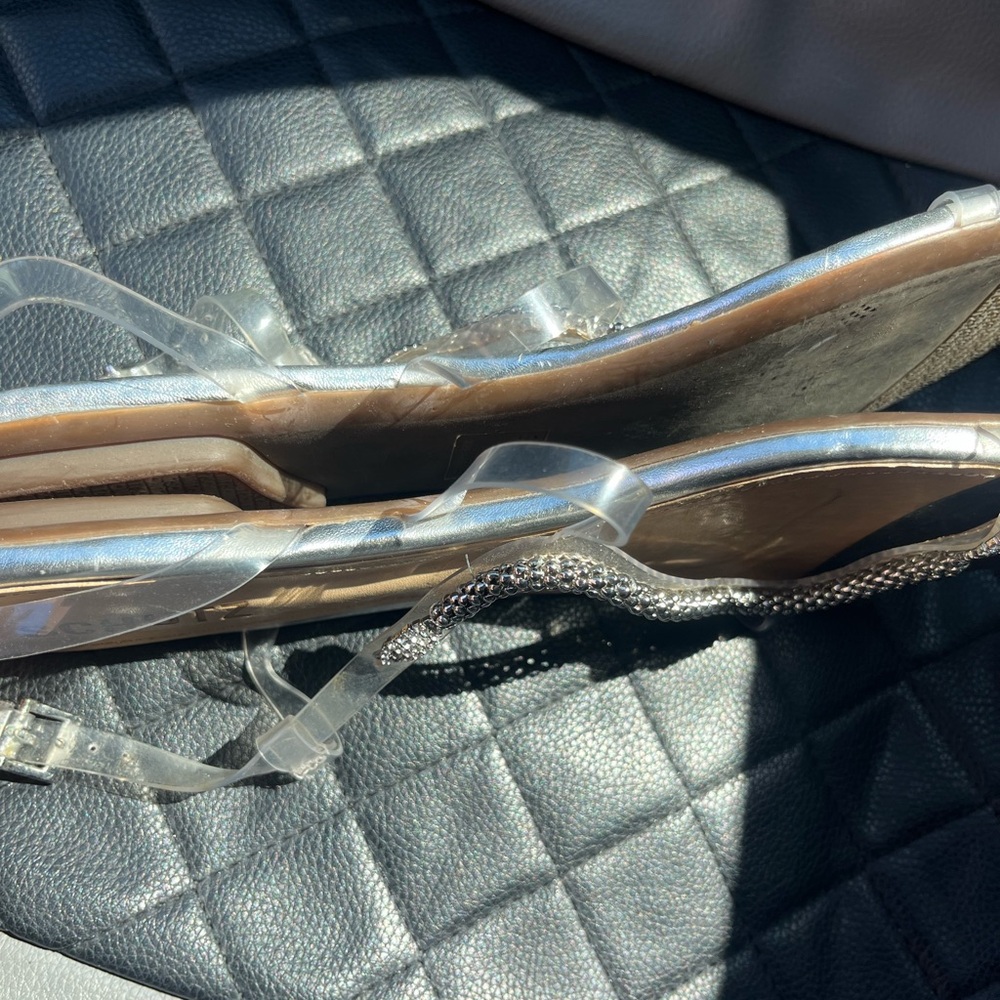 Schutz Silver and Tan Embellished Sandals - Picture 4 of 5
